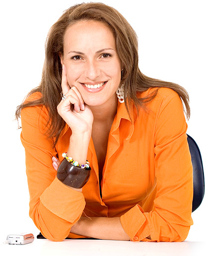 smiling lady with orange shirt